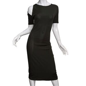 💖 Vintage Maria Bonita Dark Green Minimalist Midi Dress Shoulder Cutout